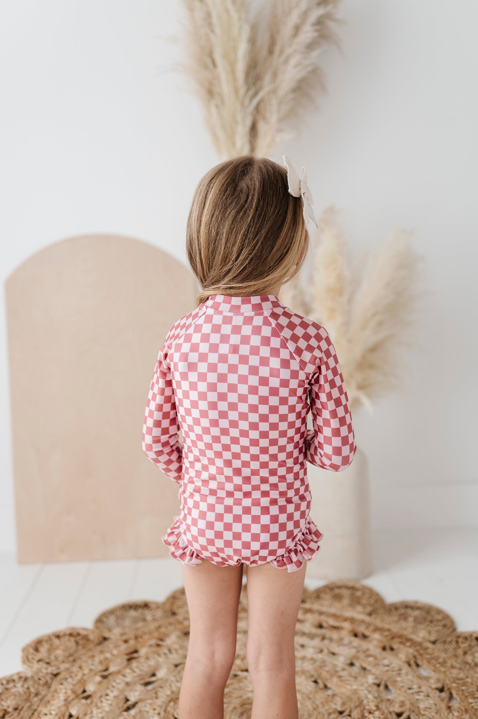 Girl's One-Piece Ruffle Rash Guard Swimsuit