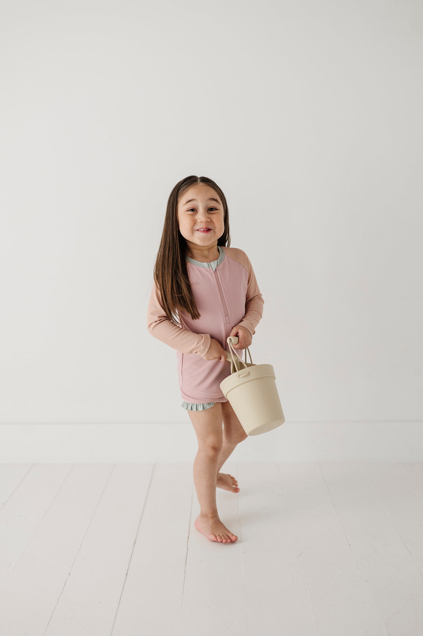 Girl's Zip Rash Guard Swimsuit