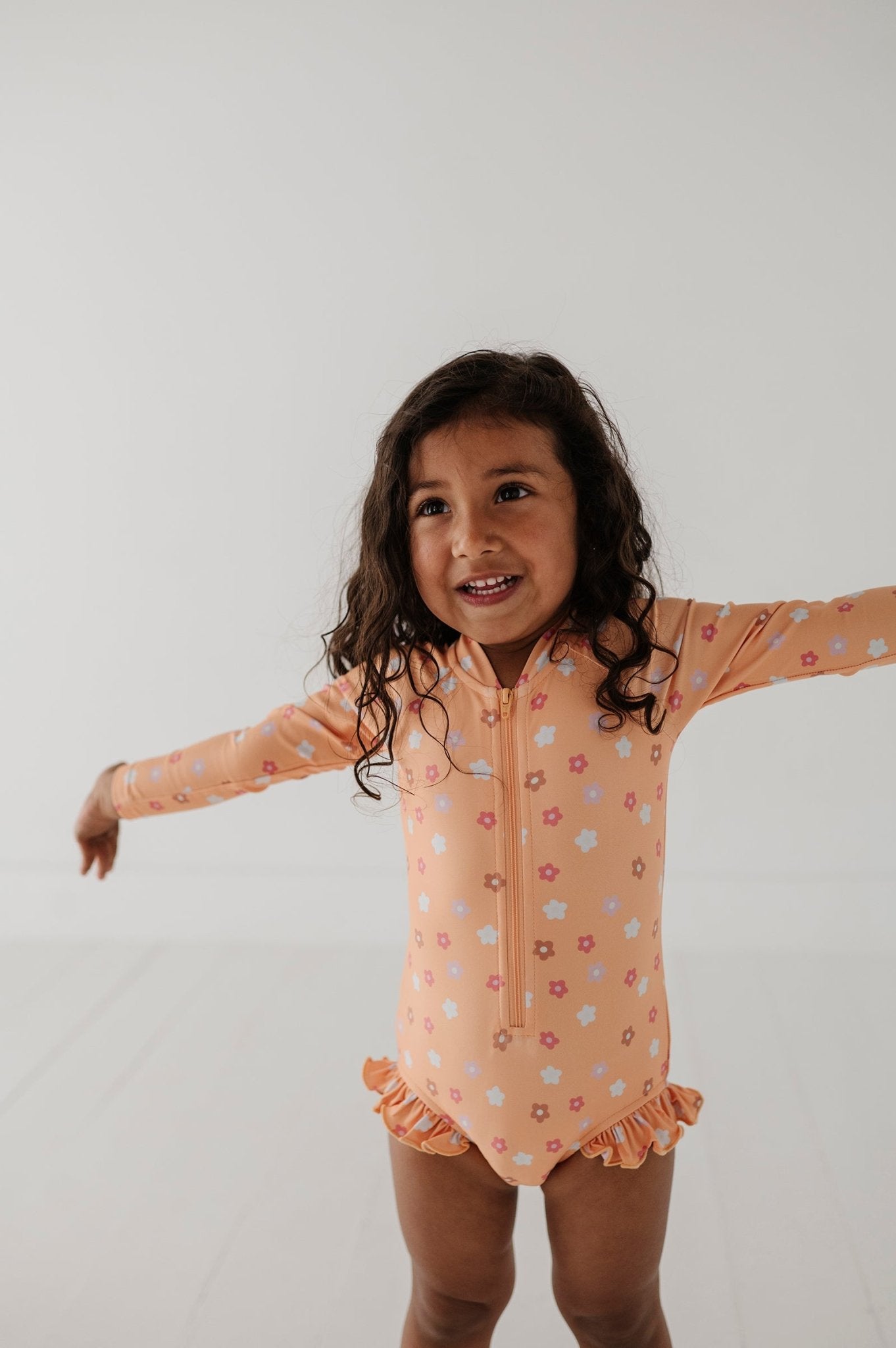 Girl's One-Piece Ruffle Rash Guard Swimsuit