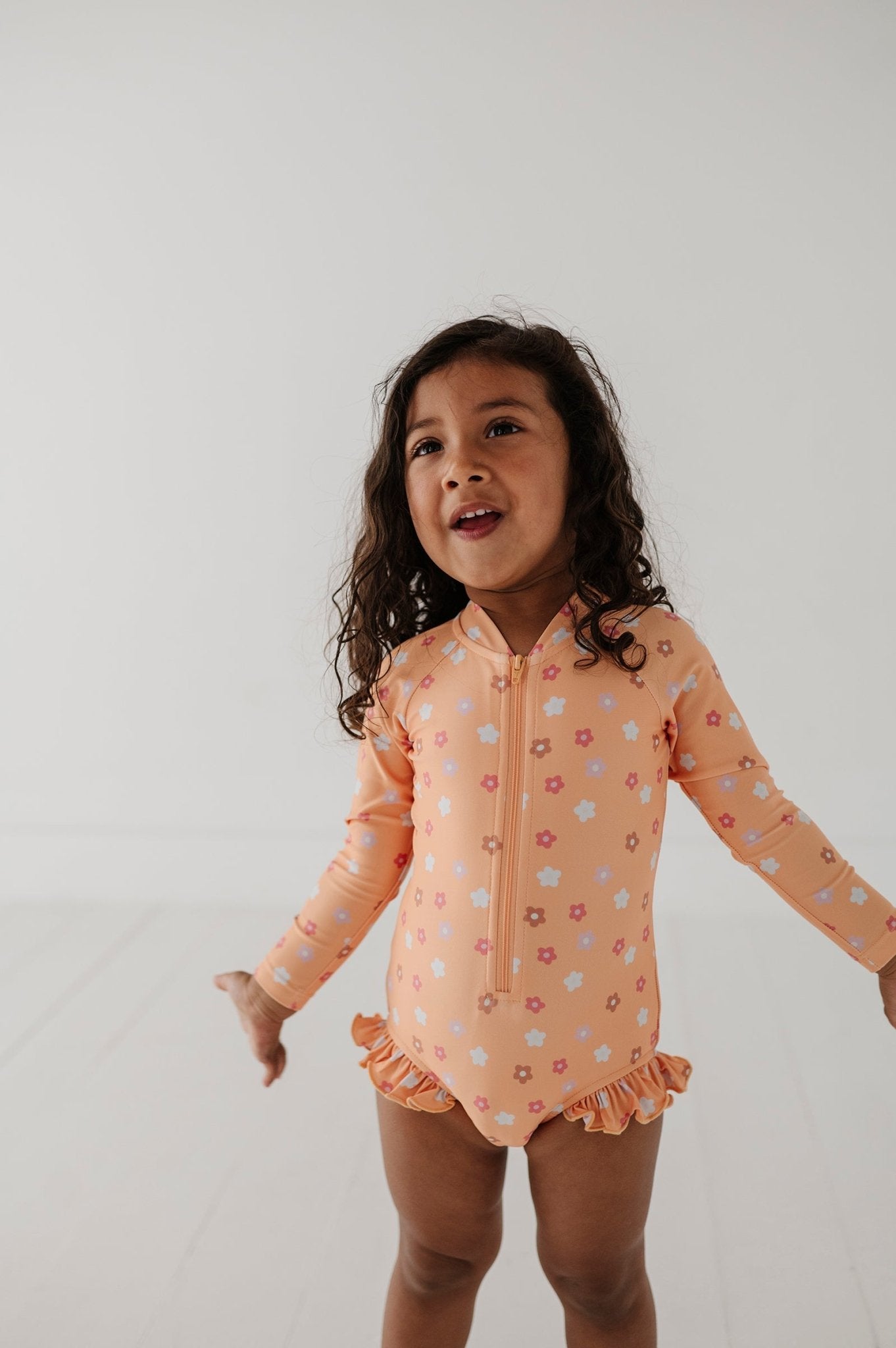 Girl's One-Piece Ruffle Rash Guard Swimsuit