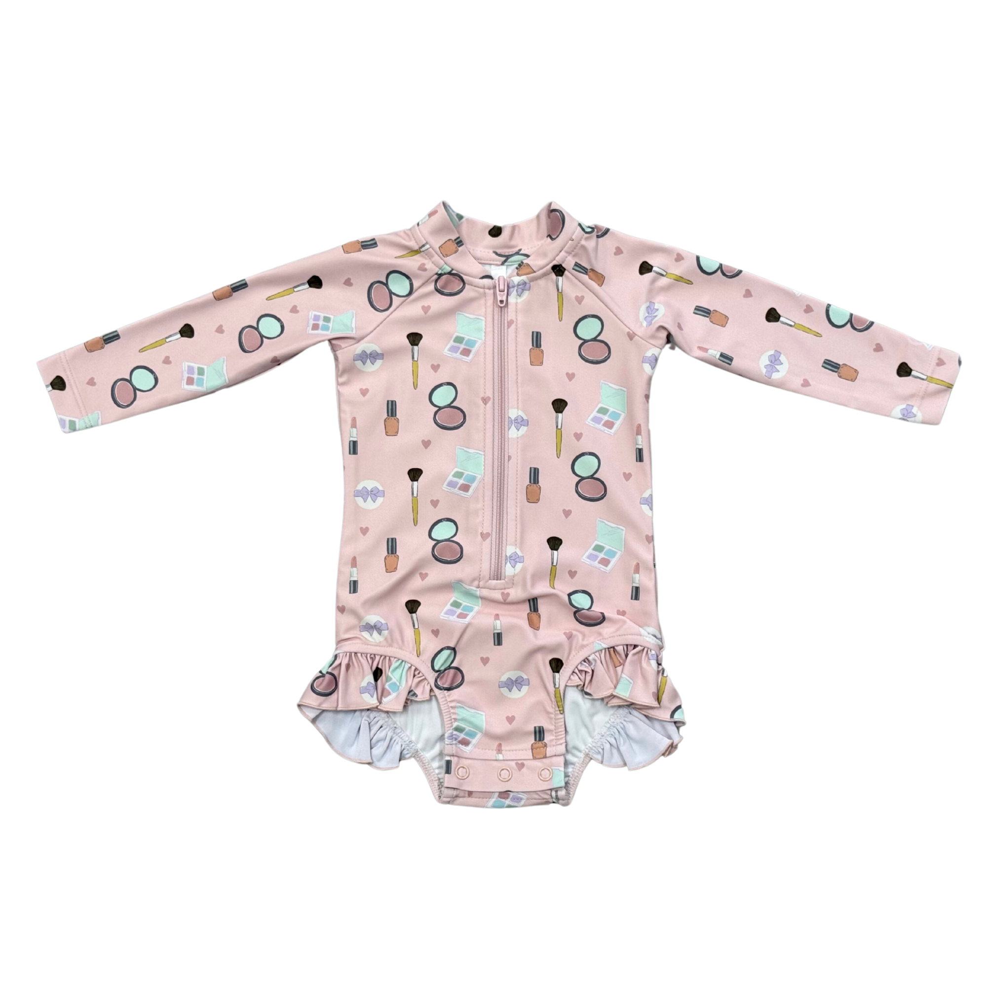 Girl's One-Piece Ruffle Rash Guard Swimsuit