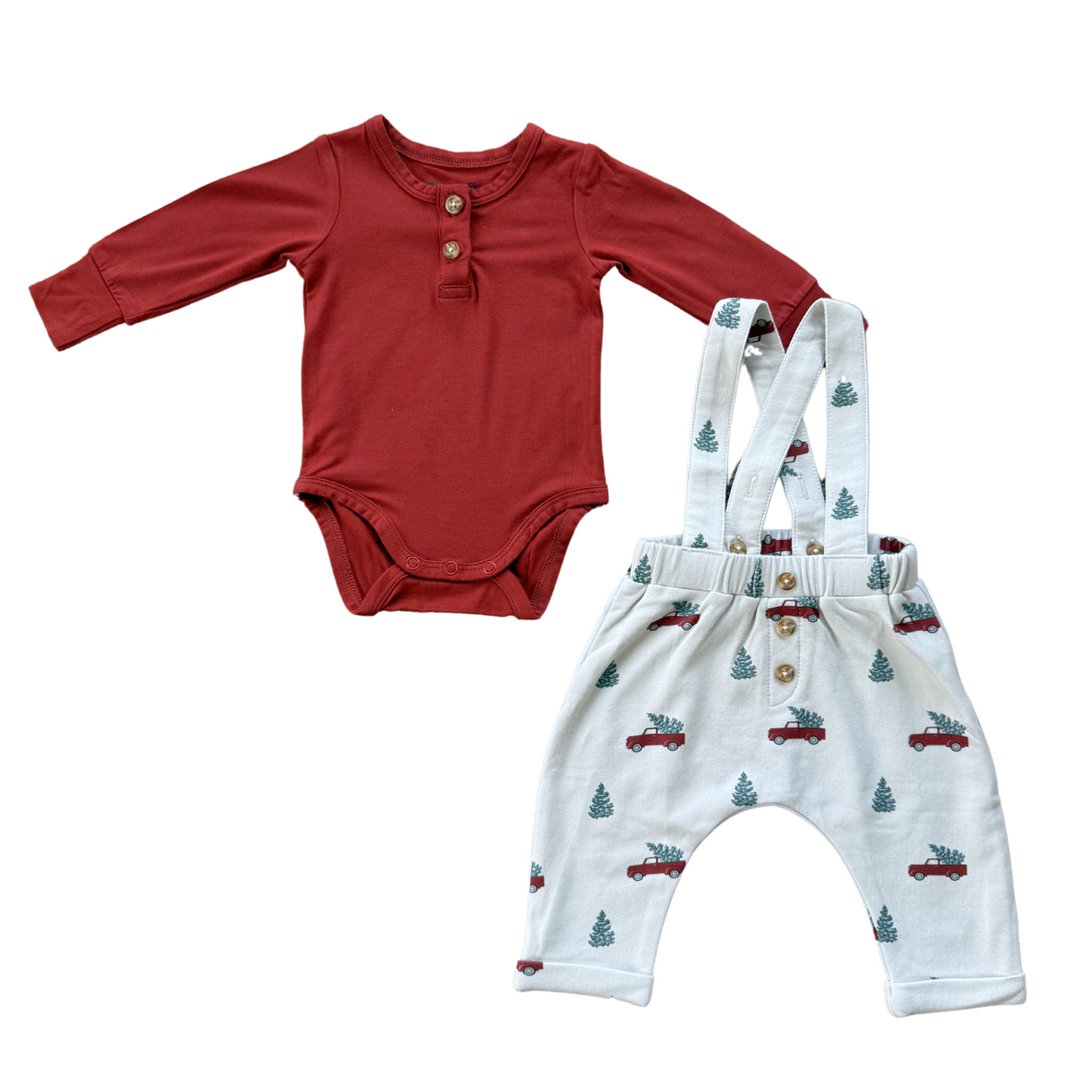 Henley Bodysuit & Suspenders Set